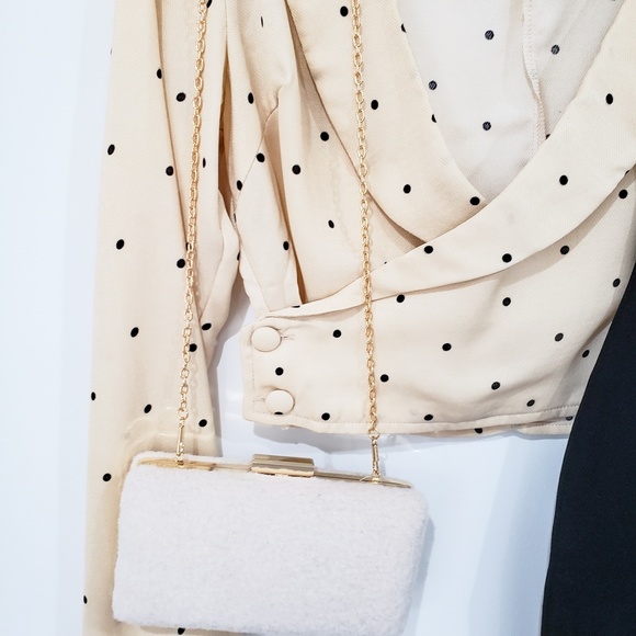 POSH POLKA DOT WRAP FRONT CROPPED BLOUSE CREAM - Picture 2 of 8